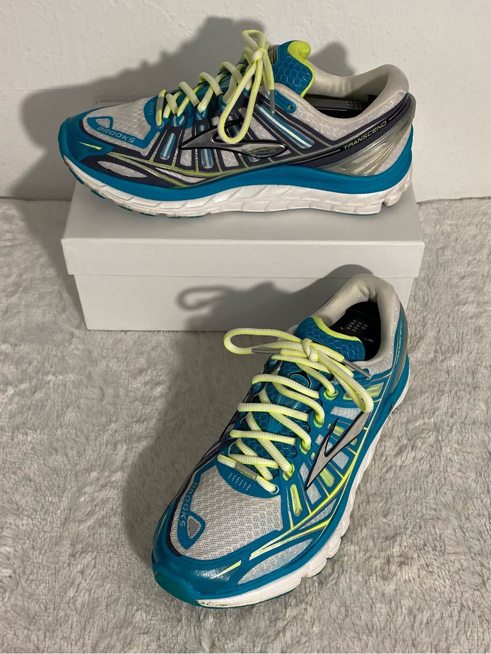 Brooks Transcend Ultimate Ride Running Shoes Women’s Size 8.5 Blue Gray Yellow